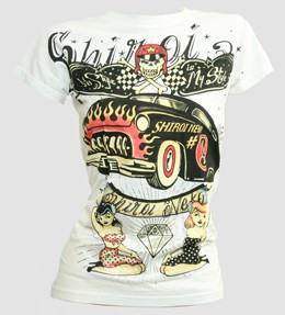 Women's Shiroi Neko Car and Skull T-shirt